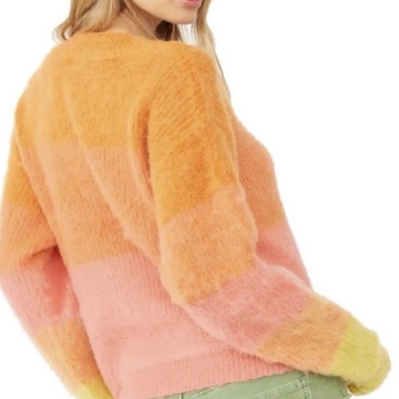 FREE PEOPLE Autumn Sky Colorblock Tri-Tone Pullover Wool Blend Sweater Size S - Picture 9 of 10